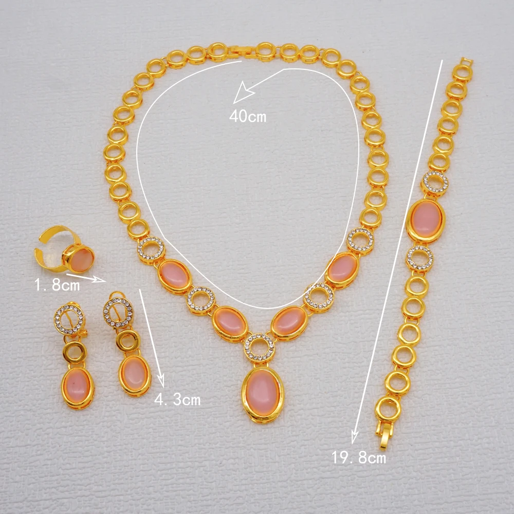 Luxus Dubai Gold Farbe Doppels chicht Halskette Schmuck Sets für Frauen afrikanischen Wasser tropfen Kristalls chmuck indischen Set Geschenke – Detail 25
