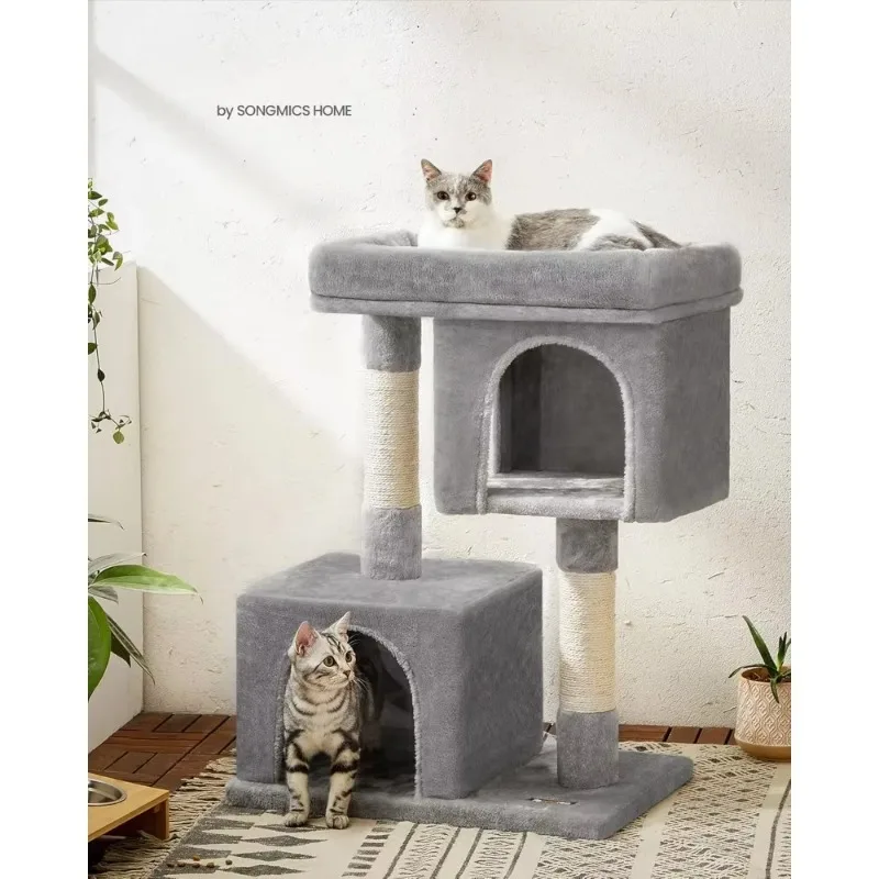 

Cat Tree, 33.1-Inch Cats Tower, L, Cat Condo for Large Cats up to 16 lb, Large Cat Perch,2 Cats Caves,Scratching Post,Light Gray