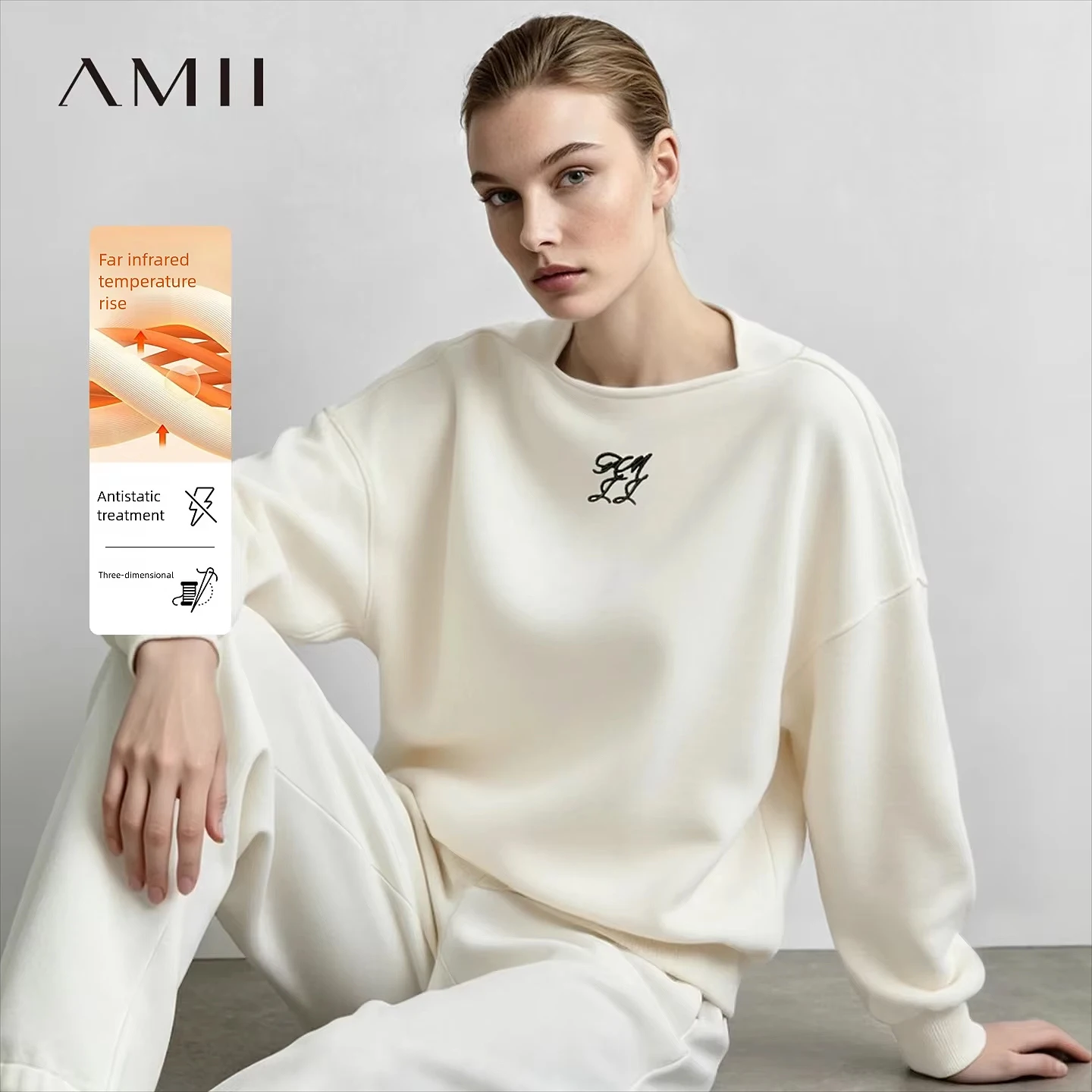 Amii Women's Oversize Sweatshirt Long Sleeve Letter Graphic Drop Shoulder Casual Loose Tops 2026 Autumn Female Clothing 12623134