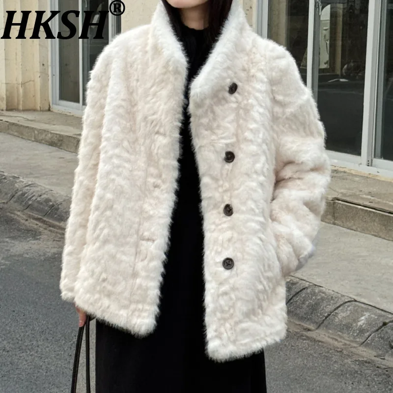 HKSH hiver nouvelles femmes fausse fourrure manteau col montant simple boutonnage polyvalent tendance luxe Chic élégant chaud épaissir veste HK17526