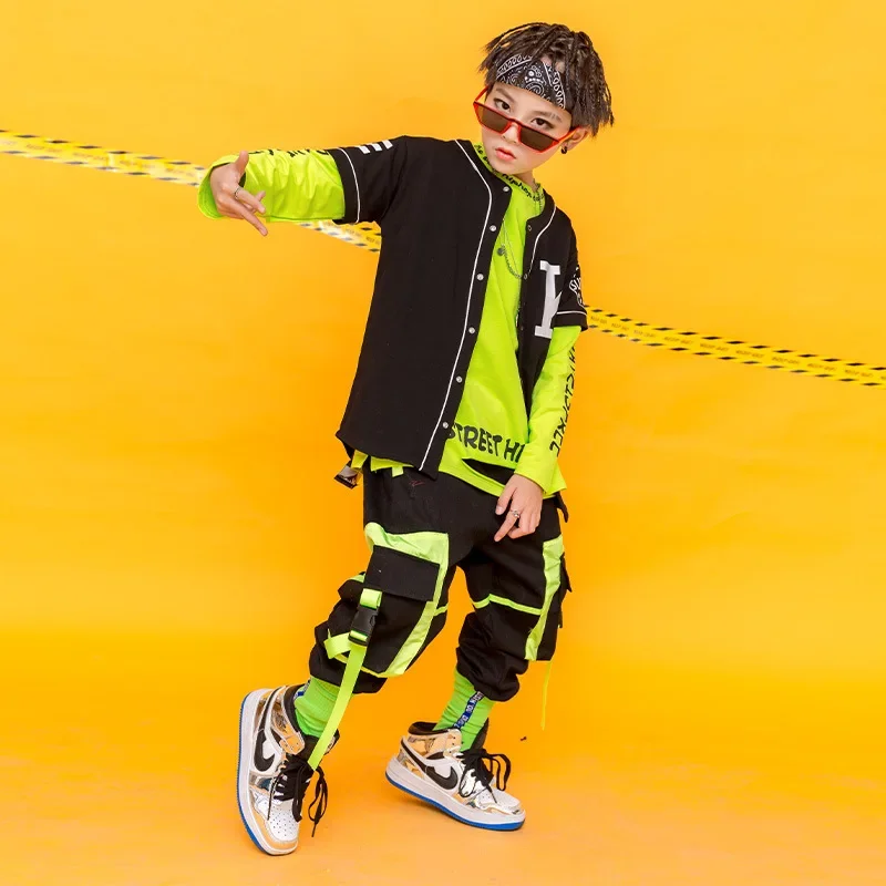 

Boys Hip Hop Cargo Pants Crop Top Child Short Sleeve Jacket Girls Sweatshirt Street Dance Clothes Sets Kids Joggers Streetwear