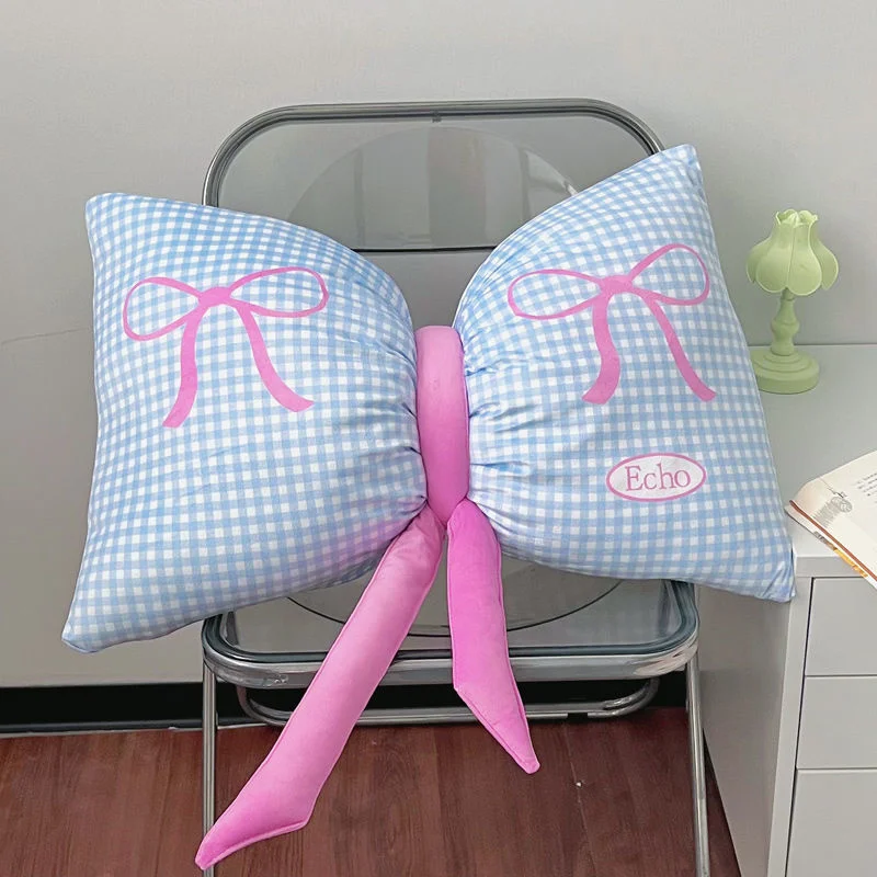 Bow Shaped Pillow Ins Dopamine Cute Plush PP Cotton Cushion Nap Pillow Pillow Waist Neck Pillow Bedroom Bed Dormitory Pillow New