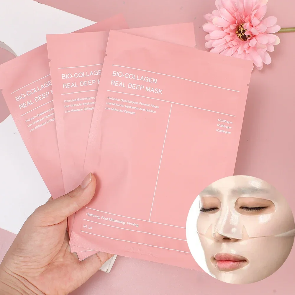 10PCS Bio Collagen Face Mask Shrink Pores Deep Hydrating Overnight Mask Moisturizing Refreshing Brightening Face Skin Care Mask