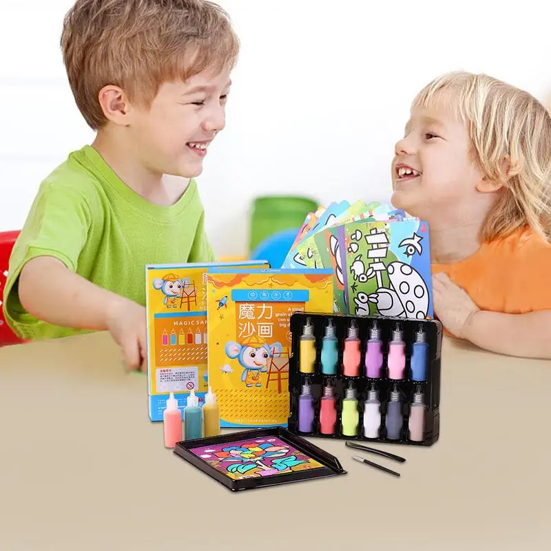 Sand Art Pictures Kit Sand Art Activity Kit Assorted Sand Painting Picture Cards 12 Colors Sand Painting Art Kit For Kid's