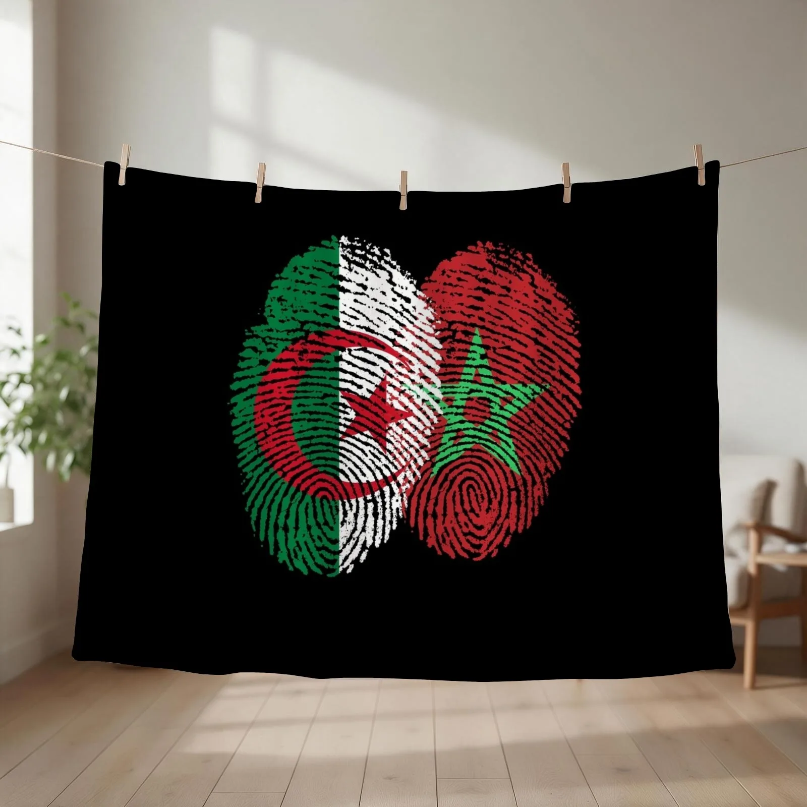AlgeriaMorocco Flags Fingerprint united Throw Blanket couch cozy soft plush fuzzy picnic outdoor blanket