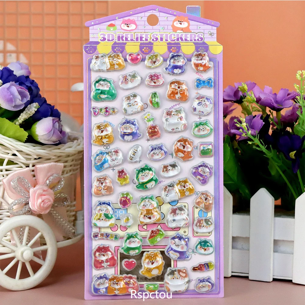 

1pcs Cute Cartoon Animal Cat Bunny Dog 3D Crystal Stickers Waterproof DIY Scrapbook Phone Guitar Three-Dimensional Relief Decals