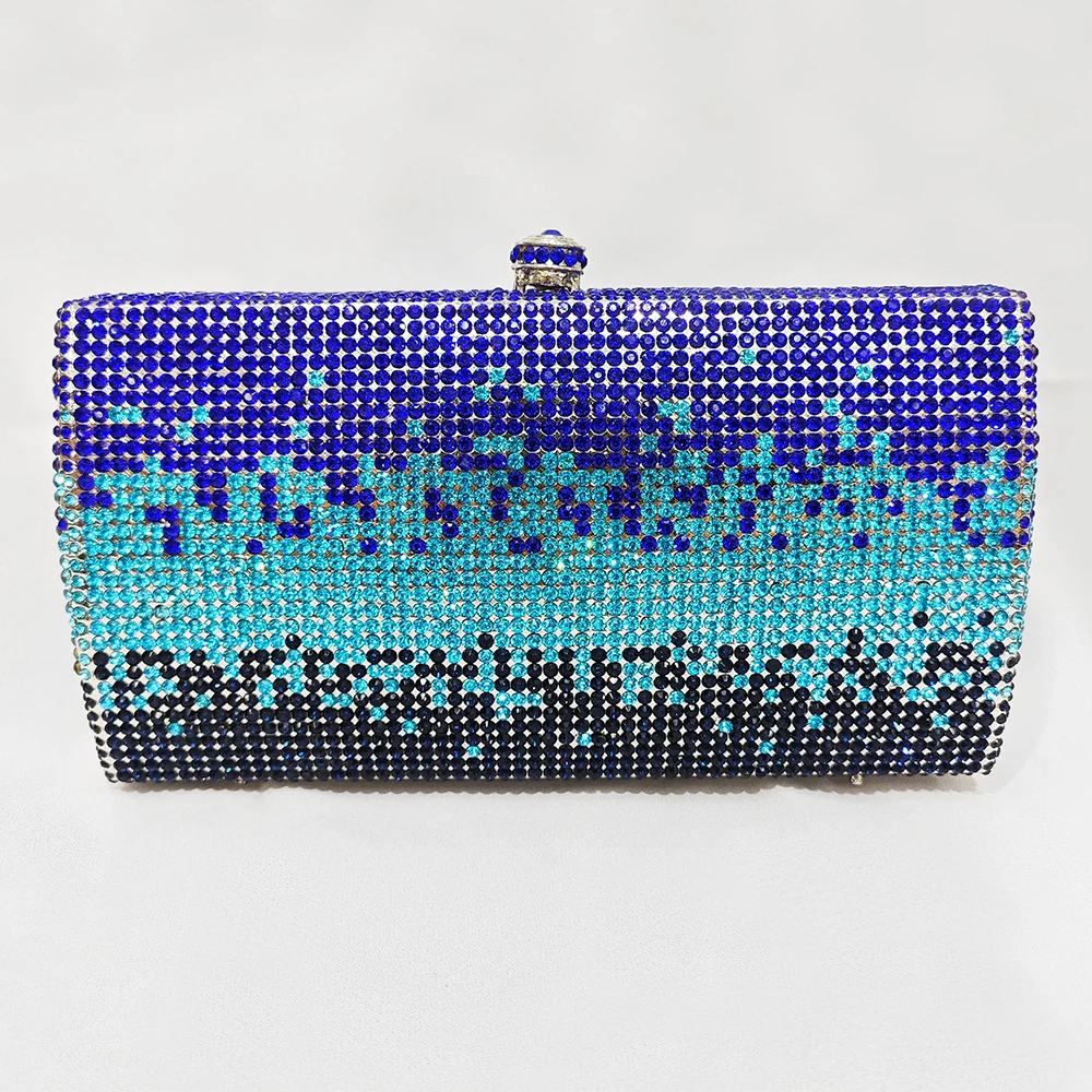 

Blue Crystal Clutch Bags WHTUOHENG Rhinestone Handbag Wedding Party Purse Lady Diamond Evening Bags Hard Metal Minaudiere