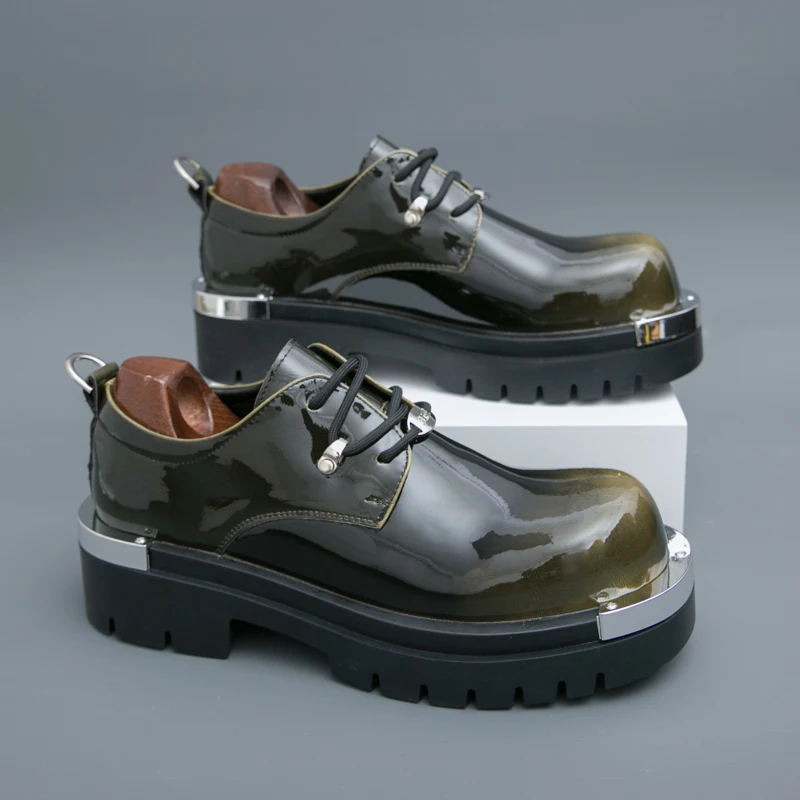 

Men's Casual Shoes Colorful Large Head British Style Thick Bottom Heightening Versatile Lace-Up Shoes Rubber Bottom Adult Footwe