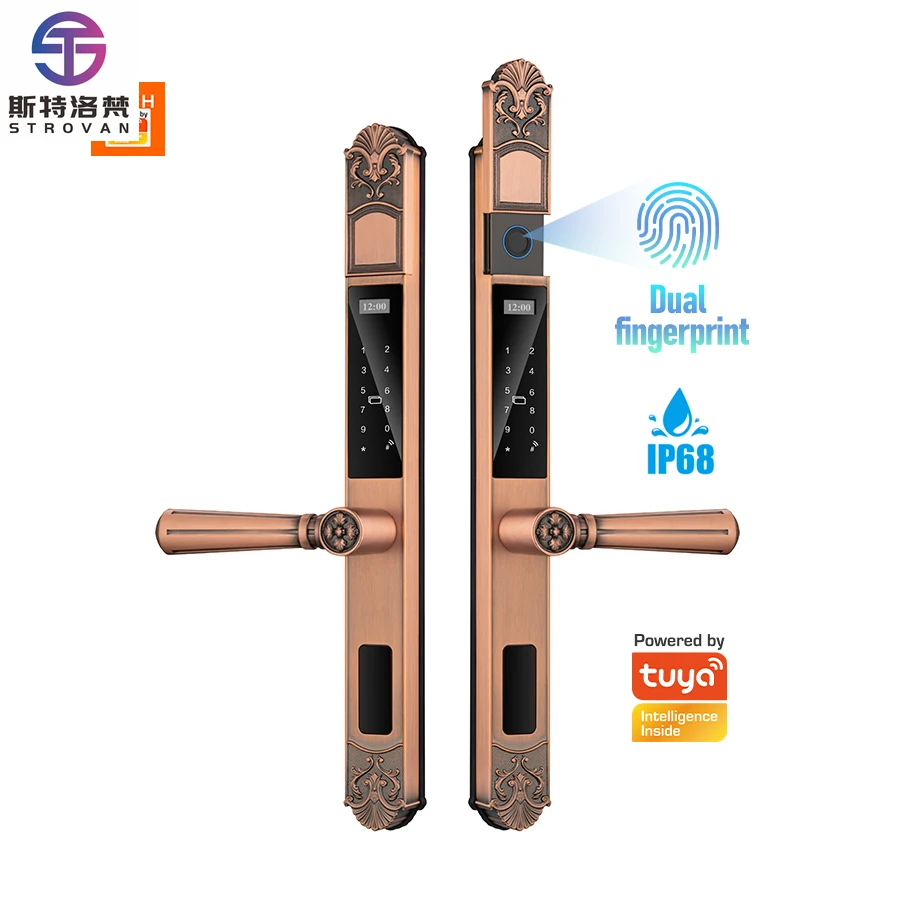 

STLF Tuya App WiFi IP68 Waterproof Dual Fingerprint Key Face Recognition Lock Aluminum Sliding Biometric Handle Smart Door Lock