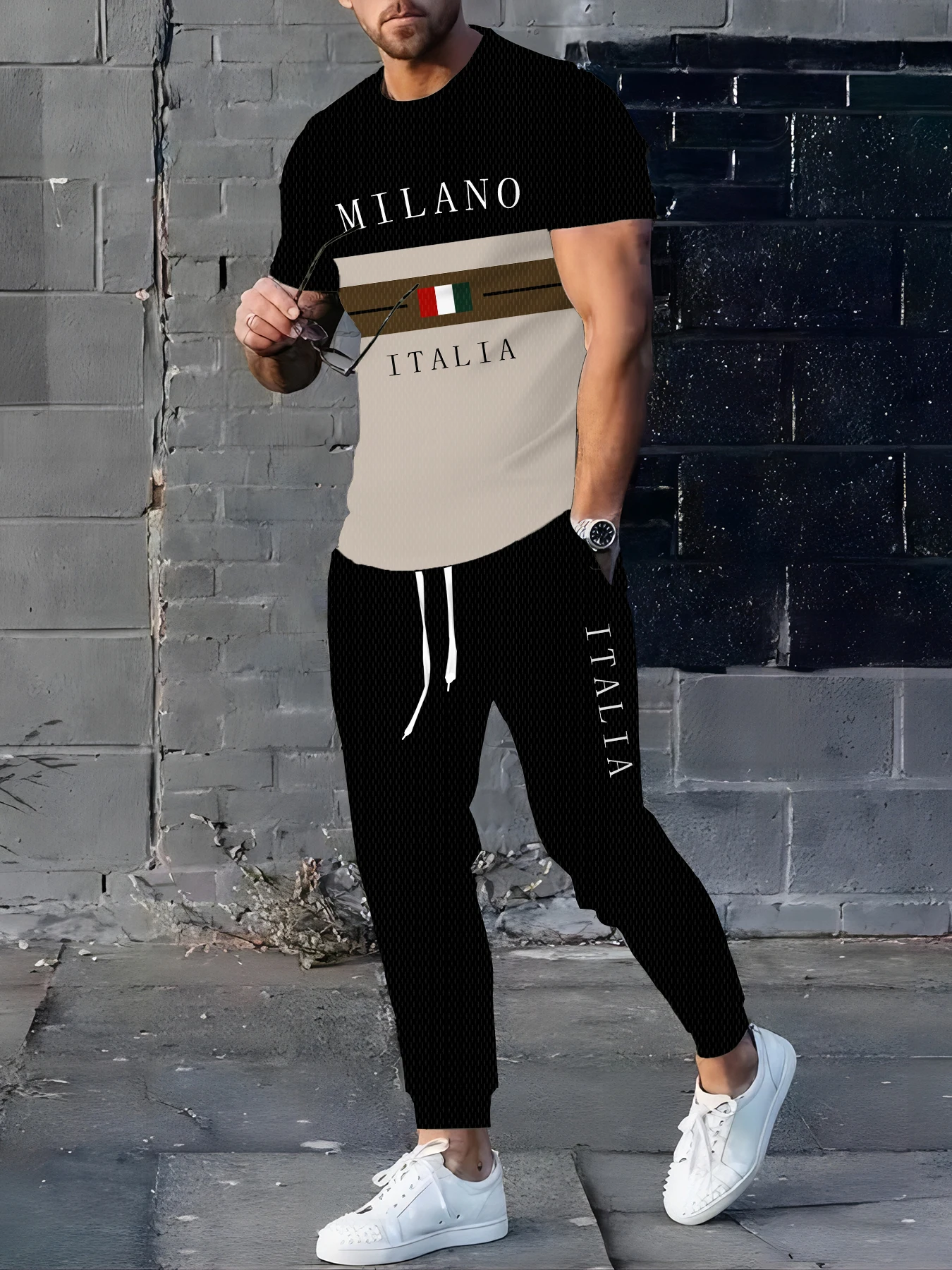 

Summer New street fashion Casual Soft Comfortable and breathable letter printed light and breathable men's set