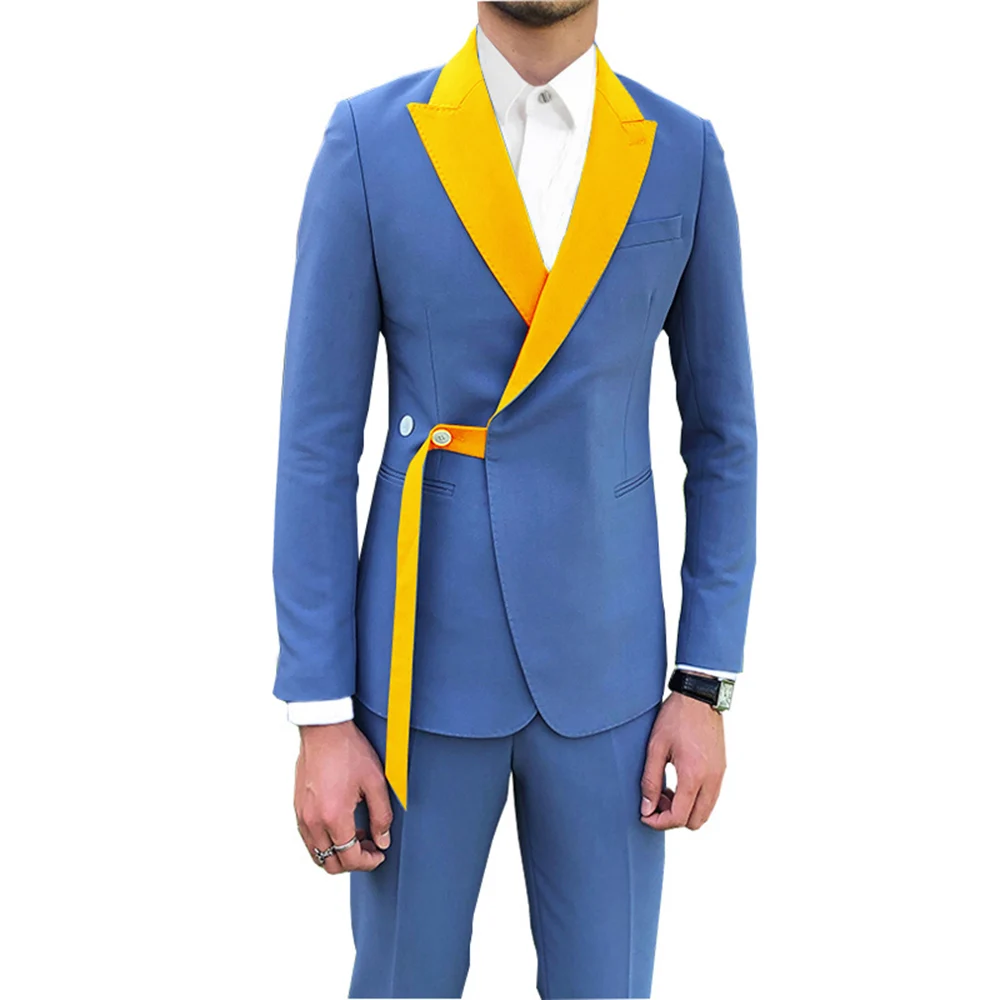 

2023 New Fashion Men Suits Slim Fit Peak Lapel 2 Pieces Best Men Groomsmen Wedding Tuxedos Jacket + Pants Costume Homme Mariage