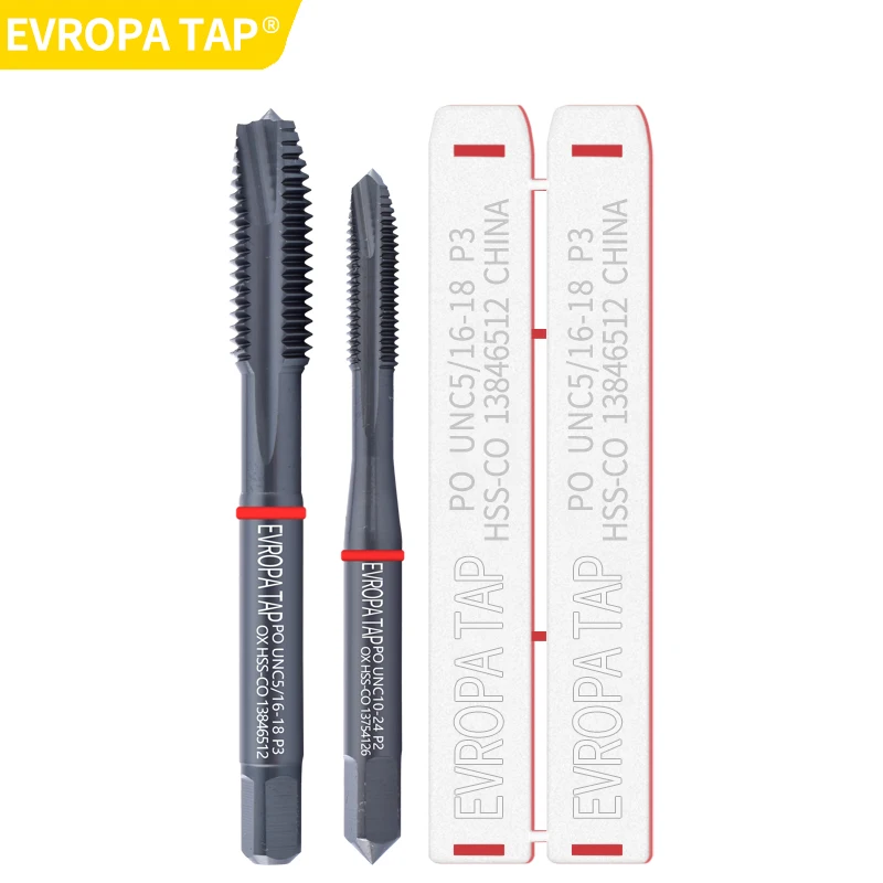 EVROPA HSS-Co Spiral Point Taps JIS OX Coated Red Ring UNC/UNF 0-80 to 3/4-10 Machine Screw Threads