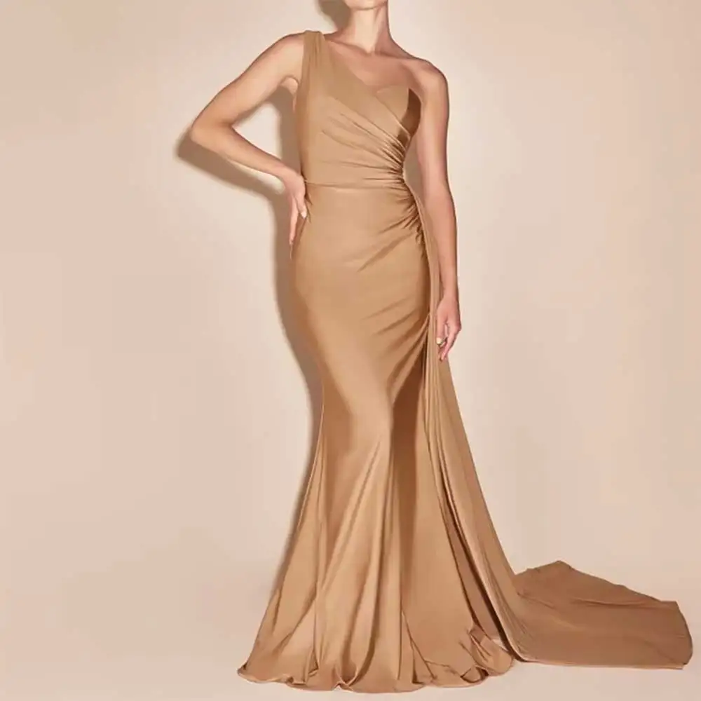 

Elegant Single-Shoulder Pleated Sweetheart Neck Sleeveless Mermaid Evening Dress For Women Prom Dress فساتين سهرة Cocktail Dress
