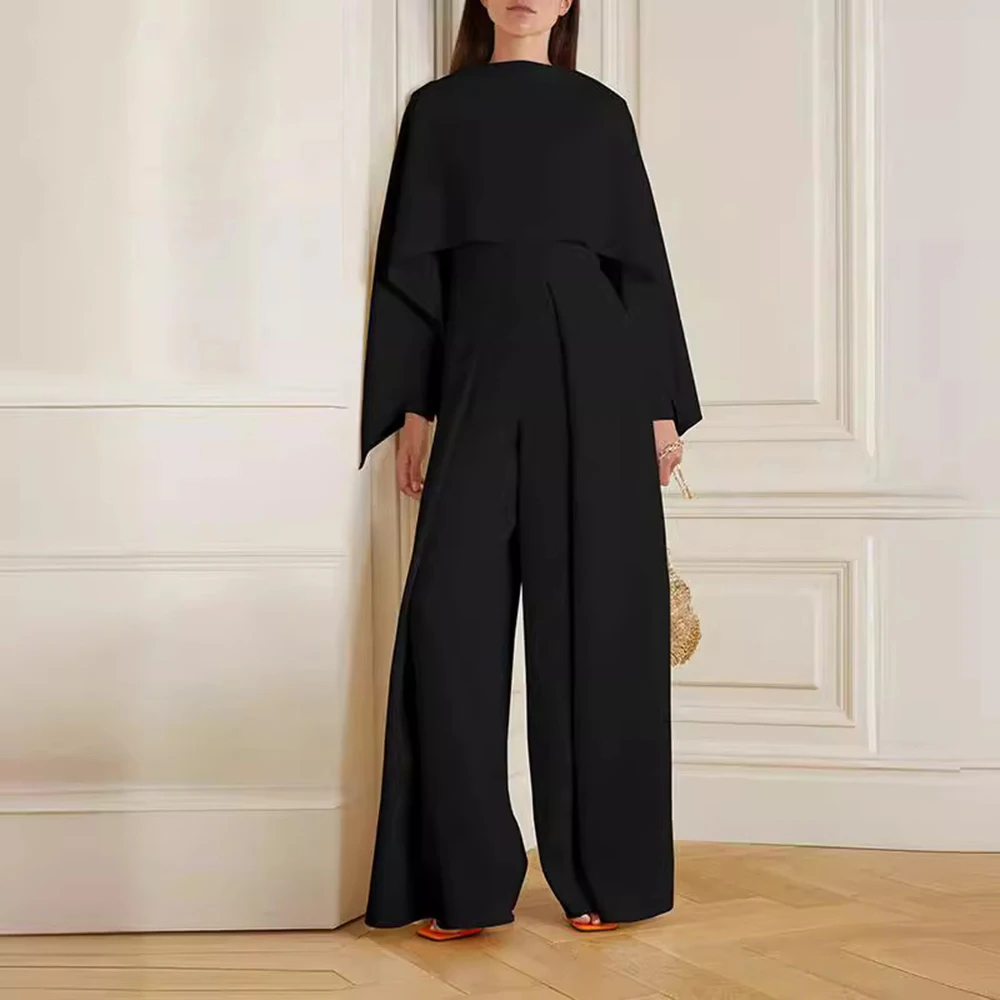 TWOTWINSTYLE solidne eleganckie kombinezony dla kobiet wokół szyi z długim rękawem wysokiej talii luźne spodnie nieregularny kombinezon moda damska