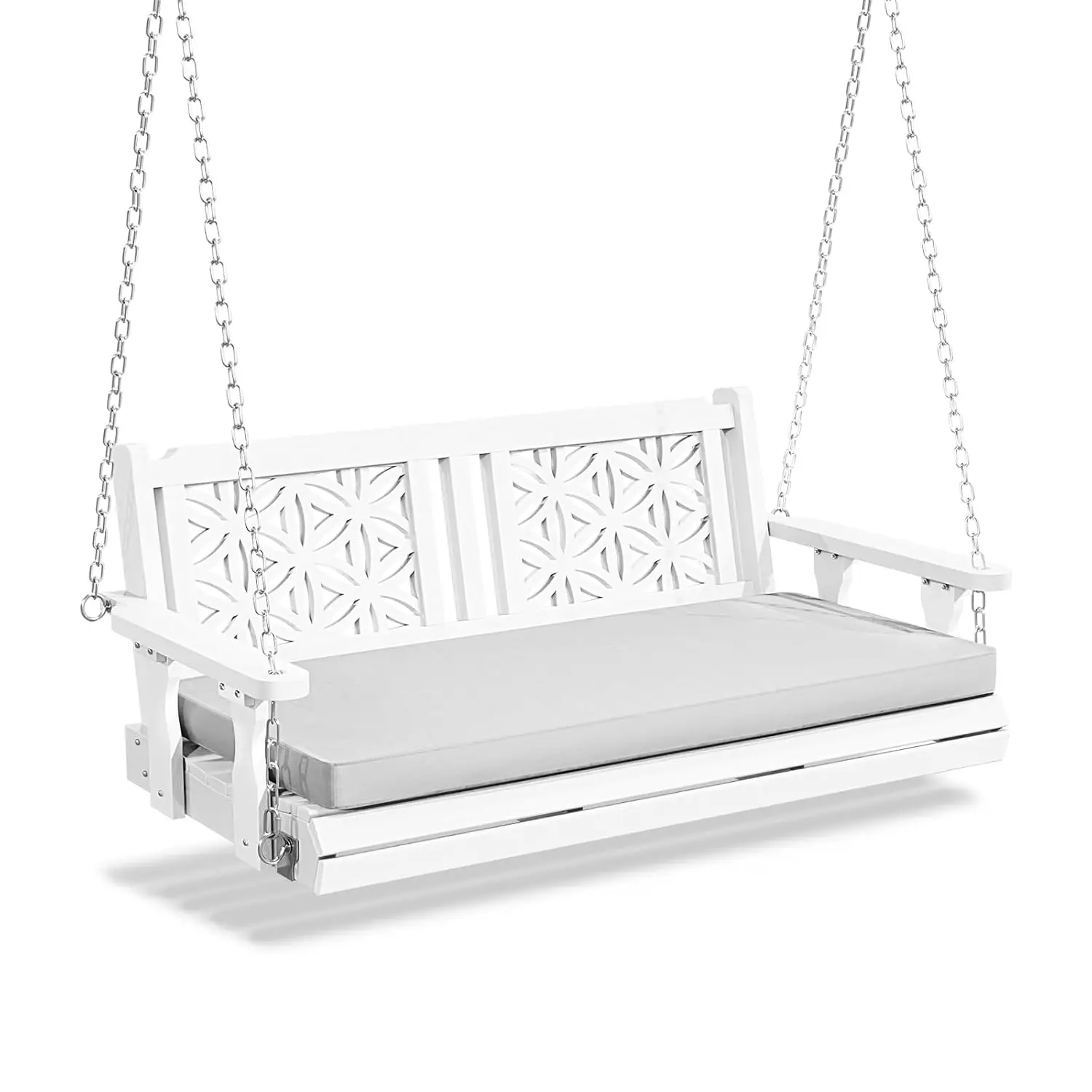 4.5 FT Outdoor Porch Swing with Cushions, Heavy Duty 880 LBS 2-Person Wooden Patio Swings with Eternal Flower Pattern and Fade-R