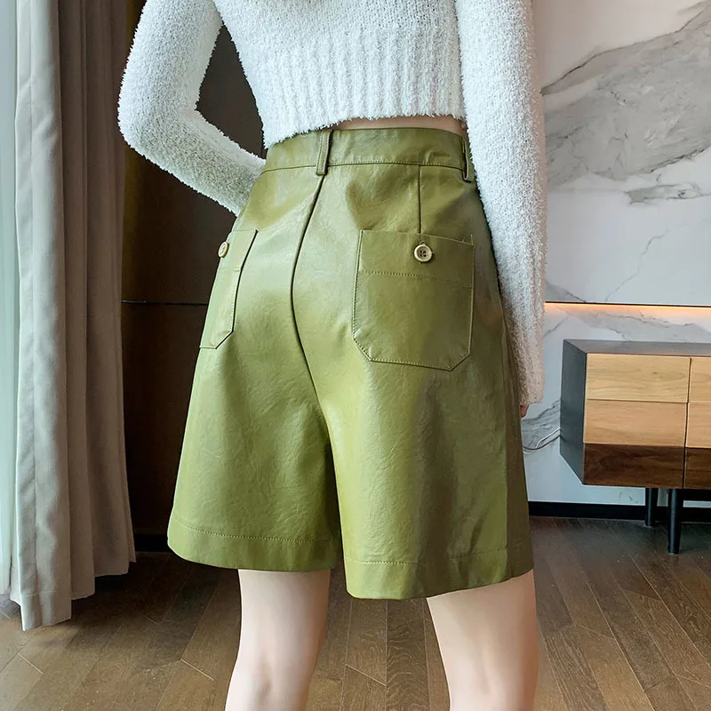 

High Quality PU Leather Shorts 2024 New Spring Slim High Waist Women Shorts Elegant Temperament and Trend Outwear Short