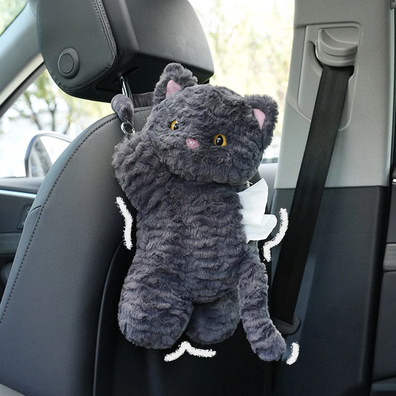 1pc Universal Auto Tissue Aufhänger Nette Katze Kreative Hängen Tissue Halter Plüsch Fahrzeug Tissue Fall Papier Box – Detail 1
