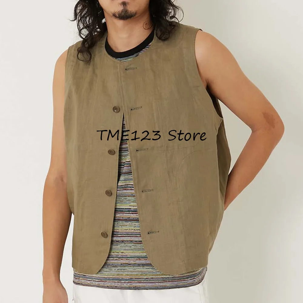 

Мужской жилет, льняной рабочий летний жилет, повседневный однобортный рабочий костюм без рукавов с круглым вырезом, модные костюмы, блейзер, одежда