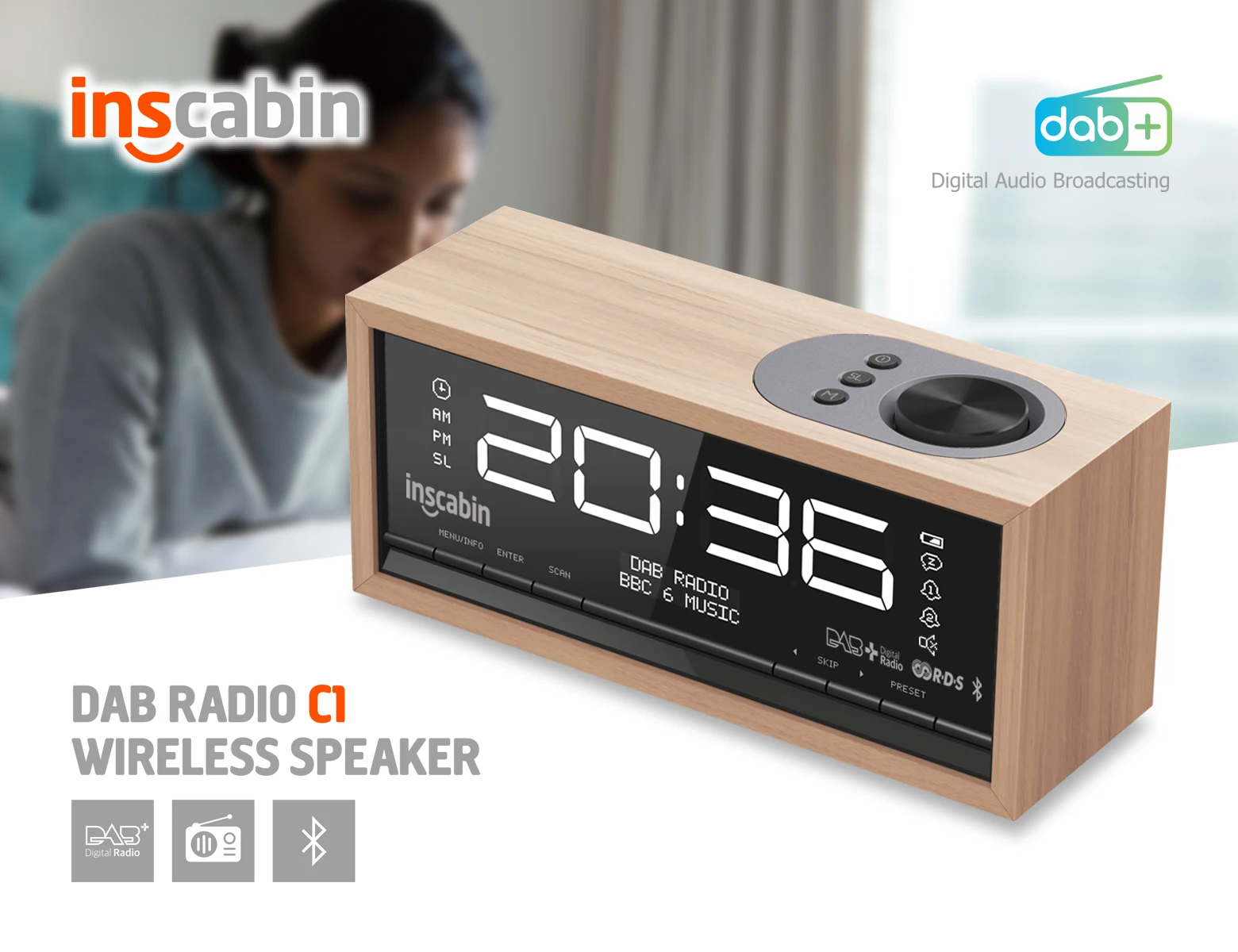 Imagem -02 - Rádio Despertador Digital Tela Grande Bluetooth Som Design Bonito para Quarto Cozinha Escritório Dab Dab fm Inscabin-c1