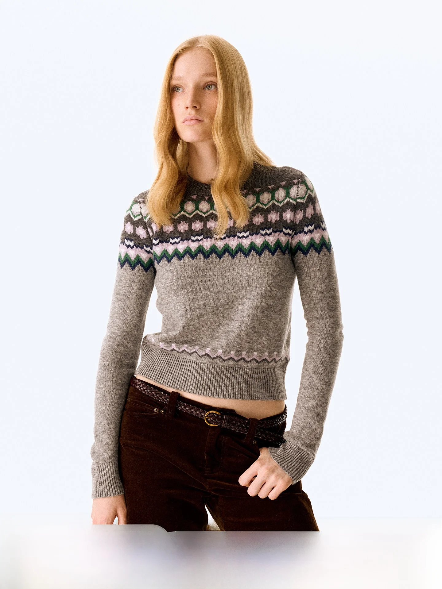 

Warm ort Knitted Sweater Color Blo Fair Isle Sle Commute Faion Women's Autumn Winter Clothing round Ne Long Sve