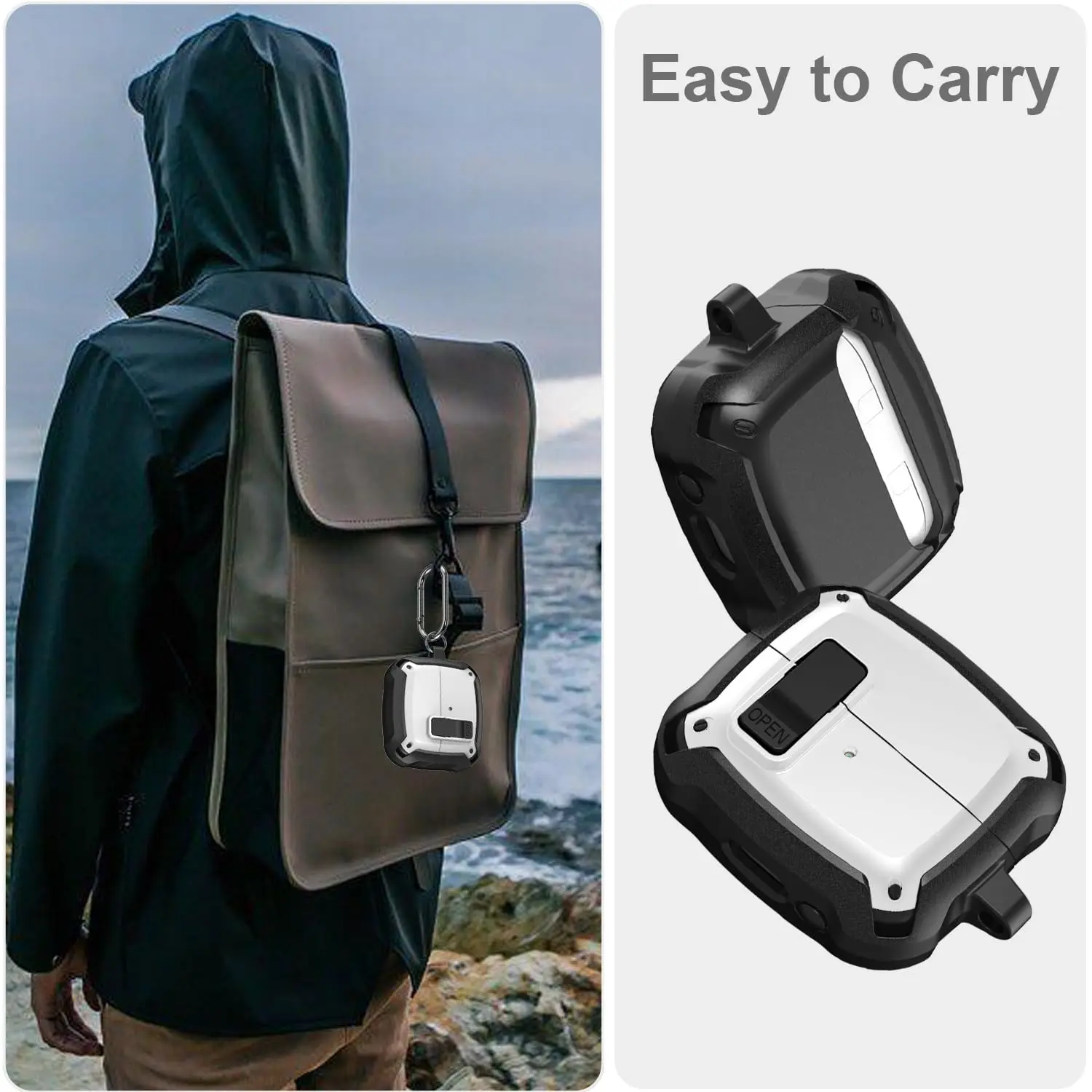 Samsung Galaxy Buds 3 ケース & Galaxy Buds 3Pro ケースフルボディ耐衝撃安全ロッククリップハードケースとカラビナクリーナーペン