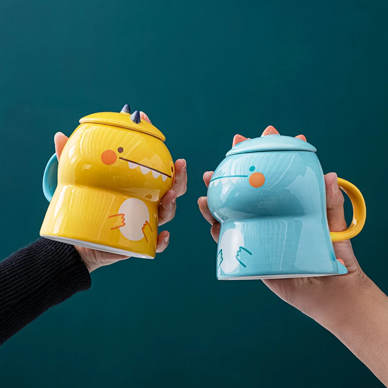 3D Dinosaur Children\'s Mug Ceramic Office Cute Coffee Funny for Kids Cup with Lid Mugs Unusual Water of Cups Drinkware Gift