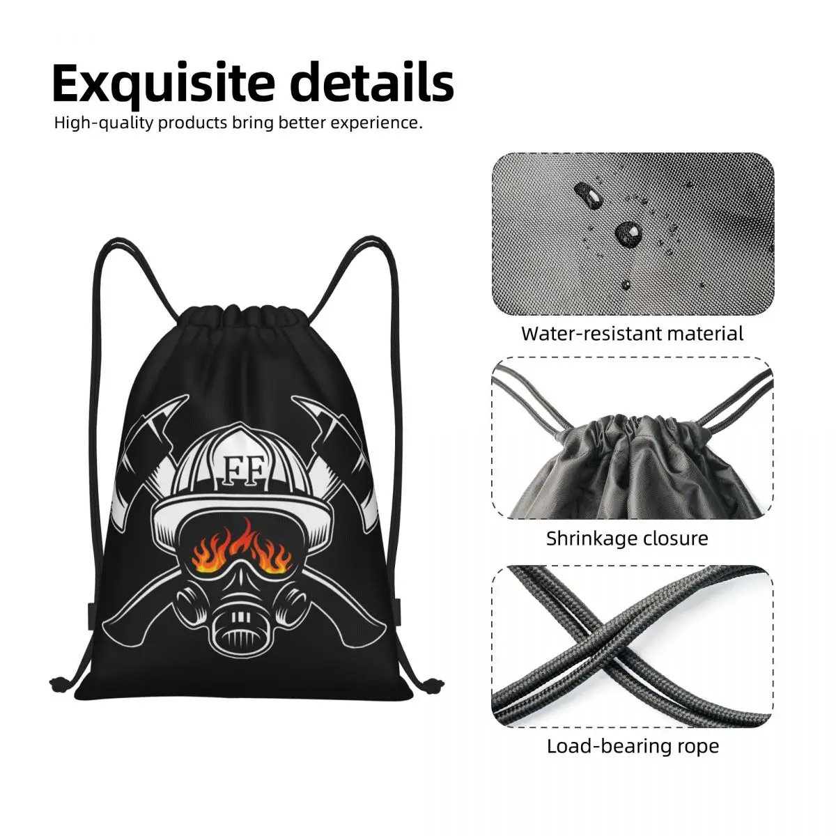 Mochila personalizada con cordón para hombre y mujer, bolsa ligera con diseño de calavera de bombero, rescate de incendios, saco deportivo para gimnasio y Yoga