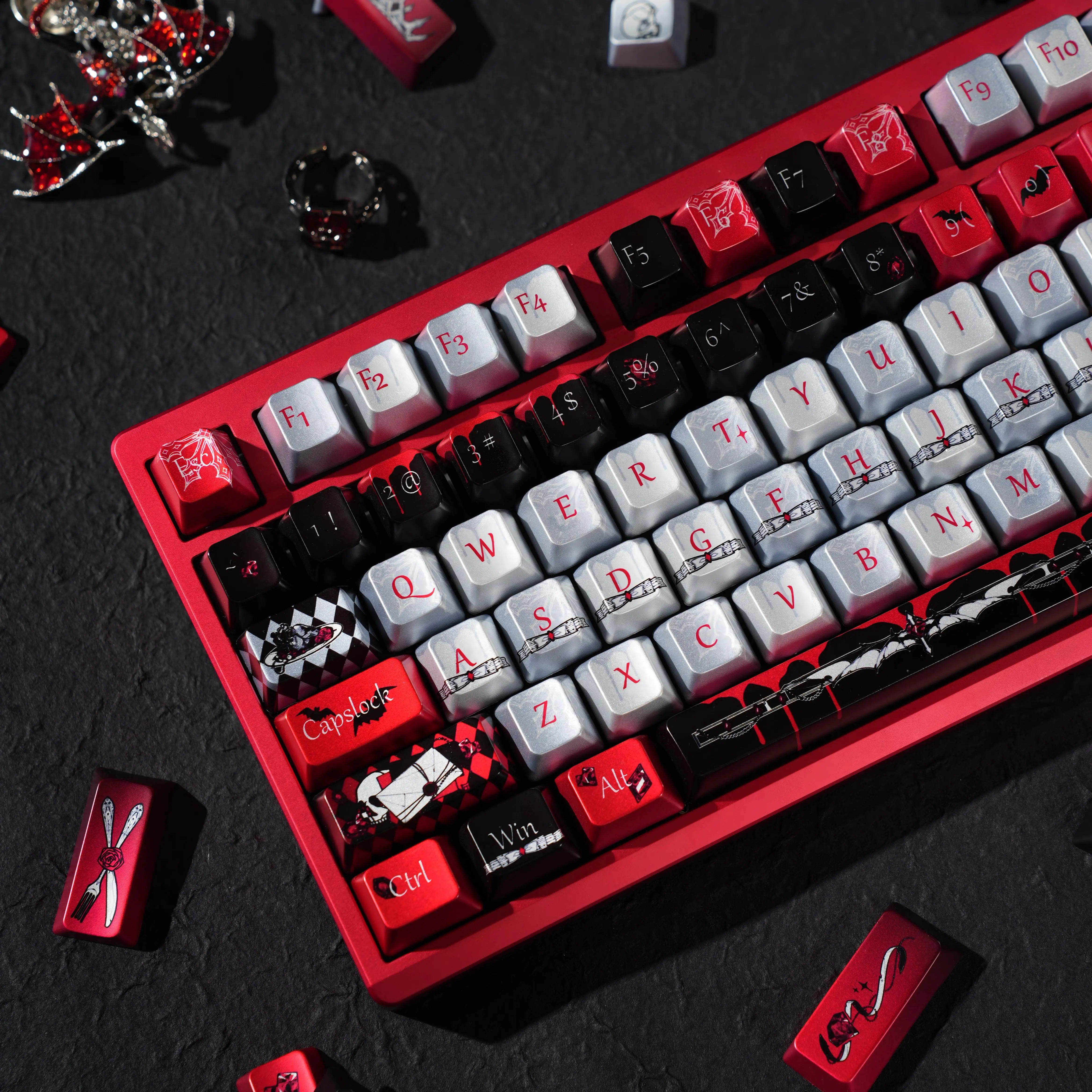 Keycap Vampire Earl Theme For AULA  AJAZZ Keyboards Metallic Texture Cherry Pbt Retro Black And Red Keycaps 130 Keys