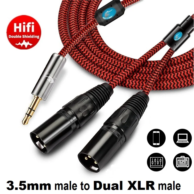 

3.5mm to Dual XLR Male Stereo Audio Cable for Amplifier Mixer Console Studio Device 3.5 to XLR 3-Pin Y Splitter Shielded Cords