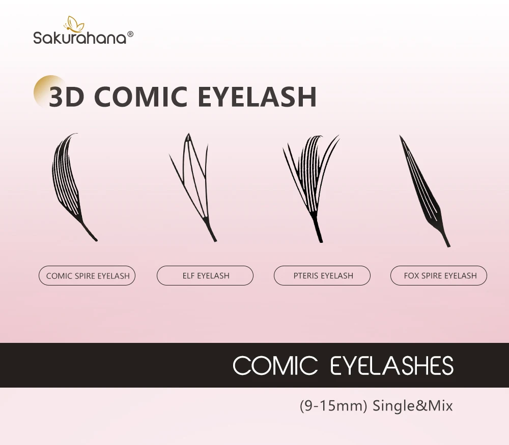 SAKURAHANA Comic Spire Wimpernverlängerung, vorgefertigte Fächer, natürlicher Kaschmir, Manga, falsche Wimpern, Fächer in Federform, Comic-Wimpern – Detail 1