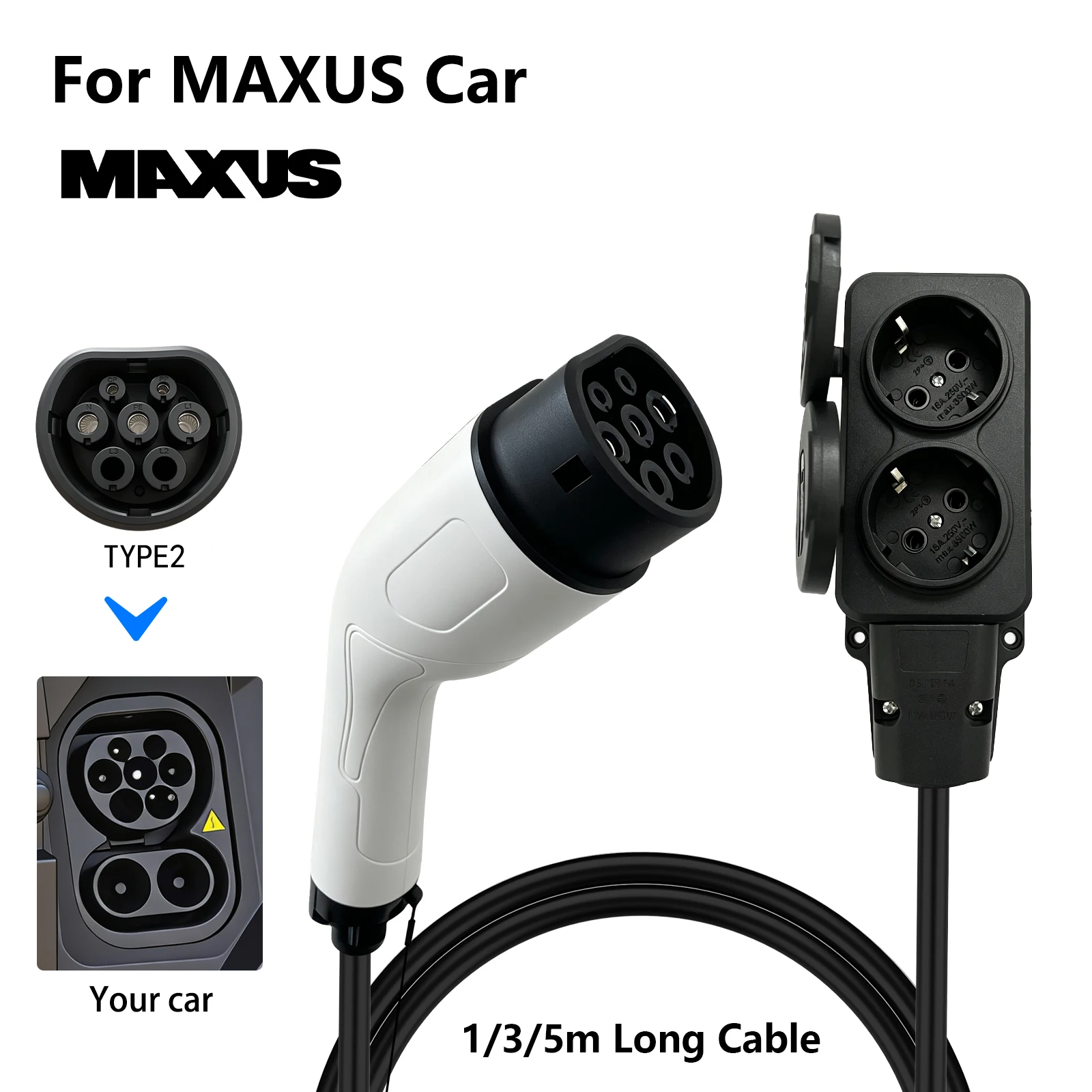 EV Typ2 V2L Entladeadapter Fahrzeug-zu-Last-Kabel EU-Steckdose EV Auto V2L Strom-Entladekabel EU-Steckdosenadapter