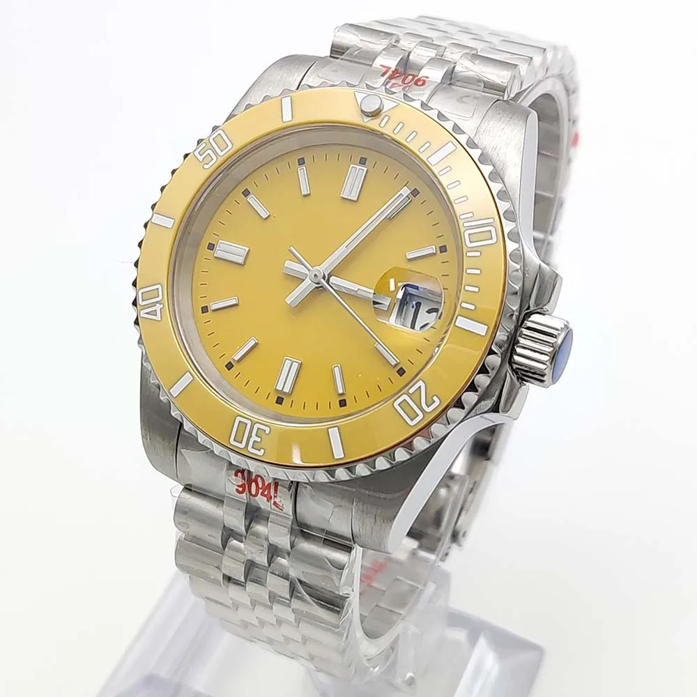 Automatic Men\'s Waterproof Mechanical Watch NH35 Movement Yellow Aseptic Dial Sapphire Glass Casual Fashionable Men\'s Watch