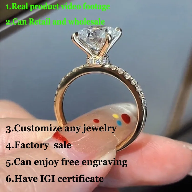 

Real product video IGI Lab Growing Diamond Ring Round D Color 1 2 3Ct Solid 14K Yellow Gold Ring wedding ring factory made