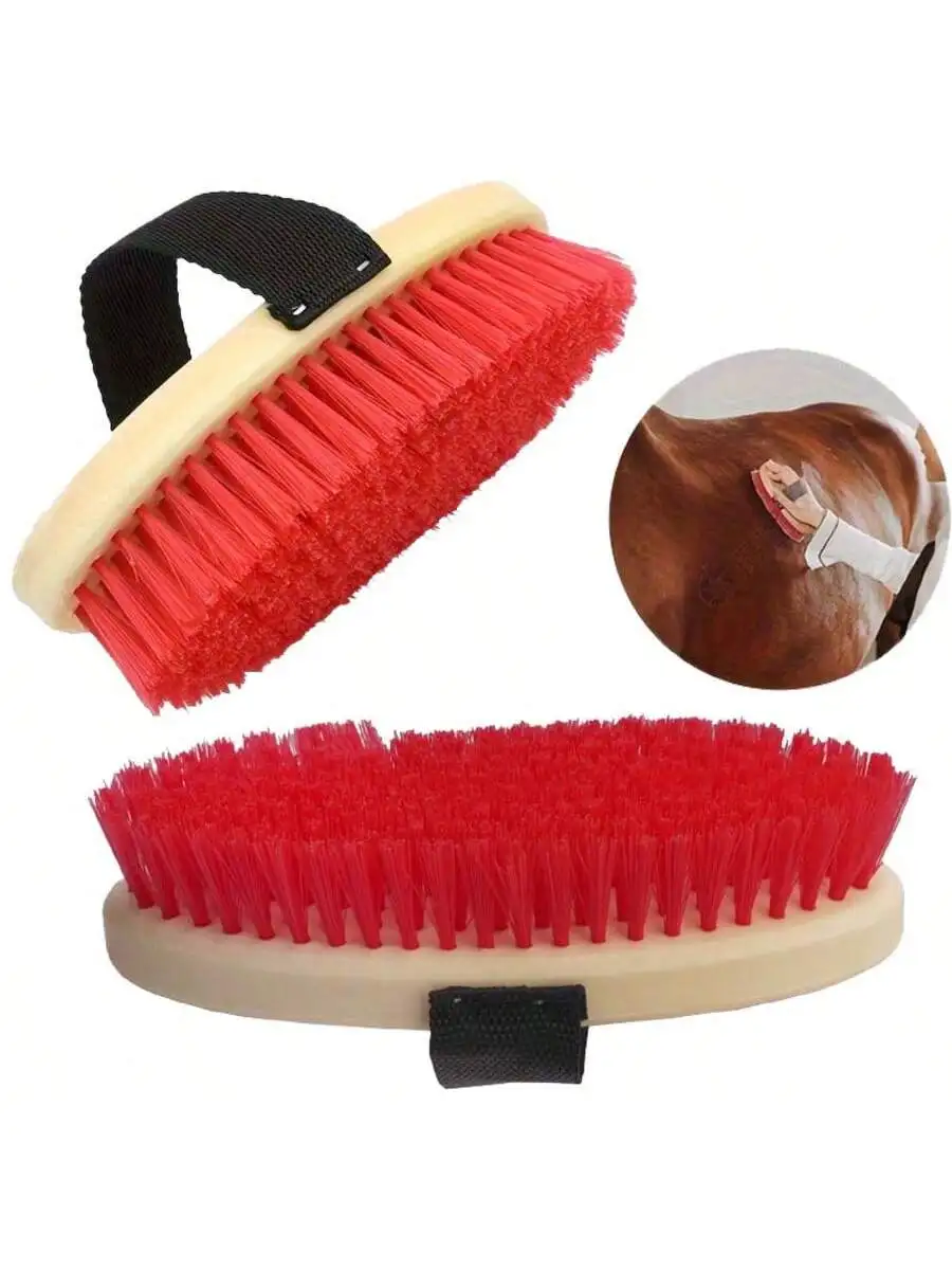 Elliptical Horse Grooming Curry Comb with Hand Strap, Durable Equestrian Massage Brush for Horse Cleaning & Care, Multi-Color view 2