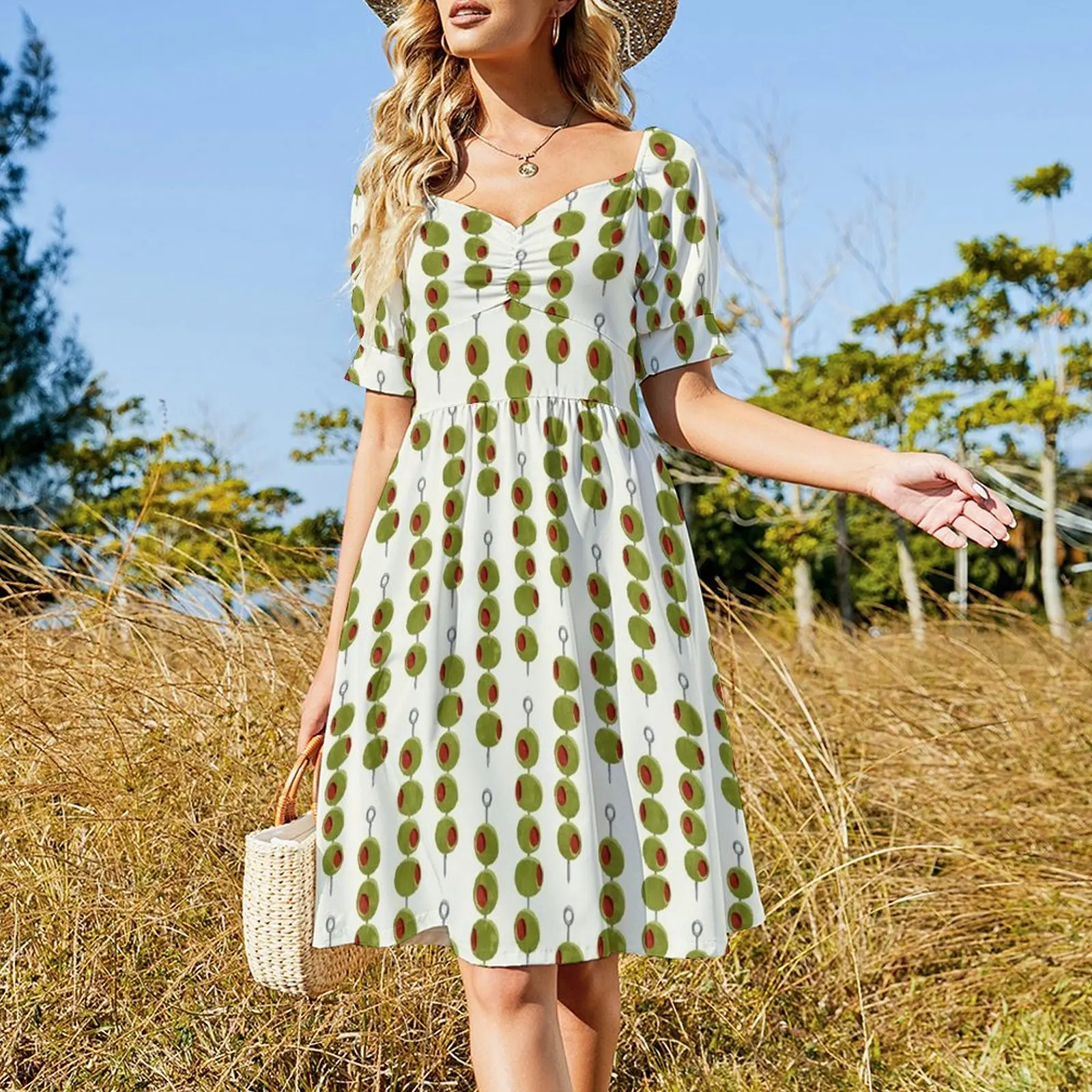 Martini cocktail olives - olives on a stick Short Sleeved Dress Women's dress Party dresses Dresses gala Dress