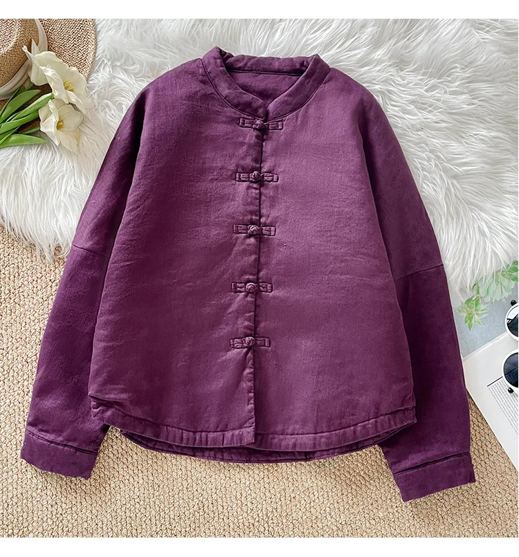 

Зимняя новая художественная свободная женская однотонная утягивающая хлопковая куртка больших размеров в китайском стиле на пуговицах, топ для полных девочек