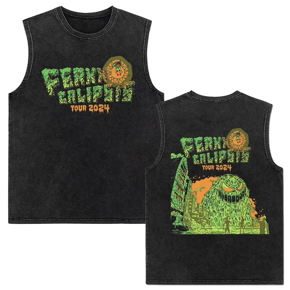 Camiseta com estampa gráfica sem mangas masculina, lavada Vintage Tank Tops, colete masculino Hip Hop, camisetas grandes, Feid Ferxxo