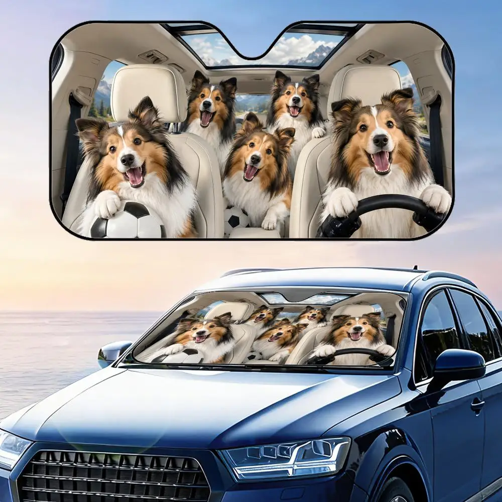 Shetland Sheepdog Soccer Sun Visor Car Front Windshield Sun Shade Foldable Reflective UV Protection Heat Insulation Cover