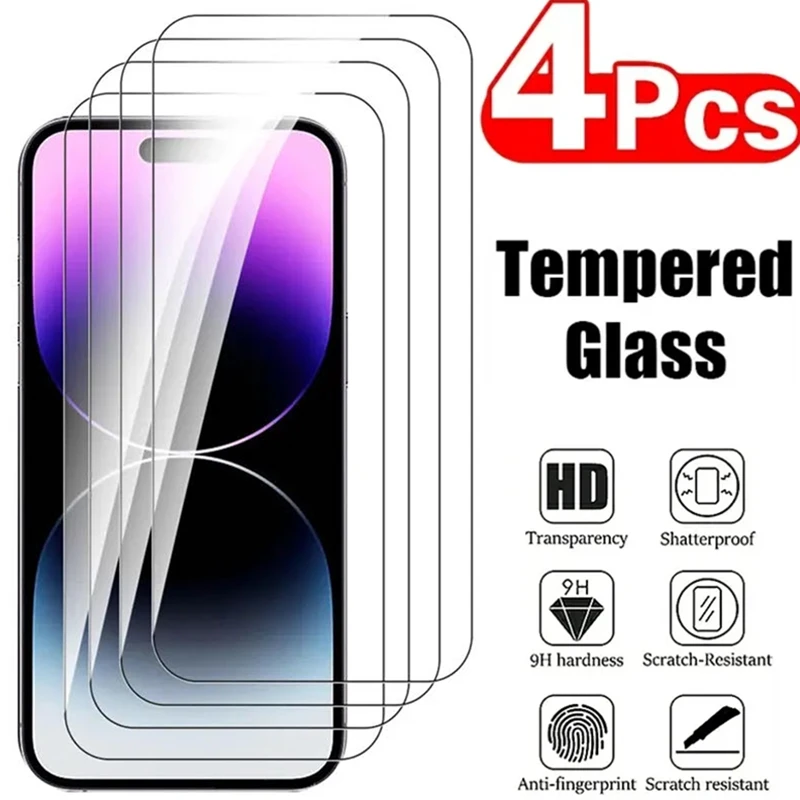 

4Pcs Full Cover Tempered Glass for IPhone 14 13 12 11 15 Pro Max Screen Protector for IPhone 12Mini 13Mini 14 Plus X XS XR Glass