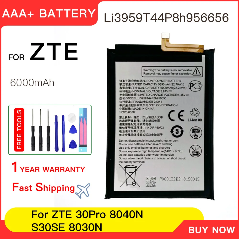 

Genuine Replacement Battery Li3959t44P8h956656 For ZTE 30Pro 8040N S30SE 8030N Smart Phone Batteria+free tools
