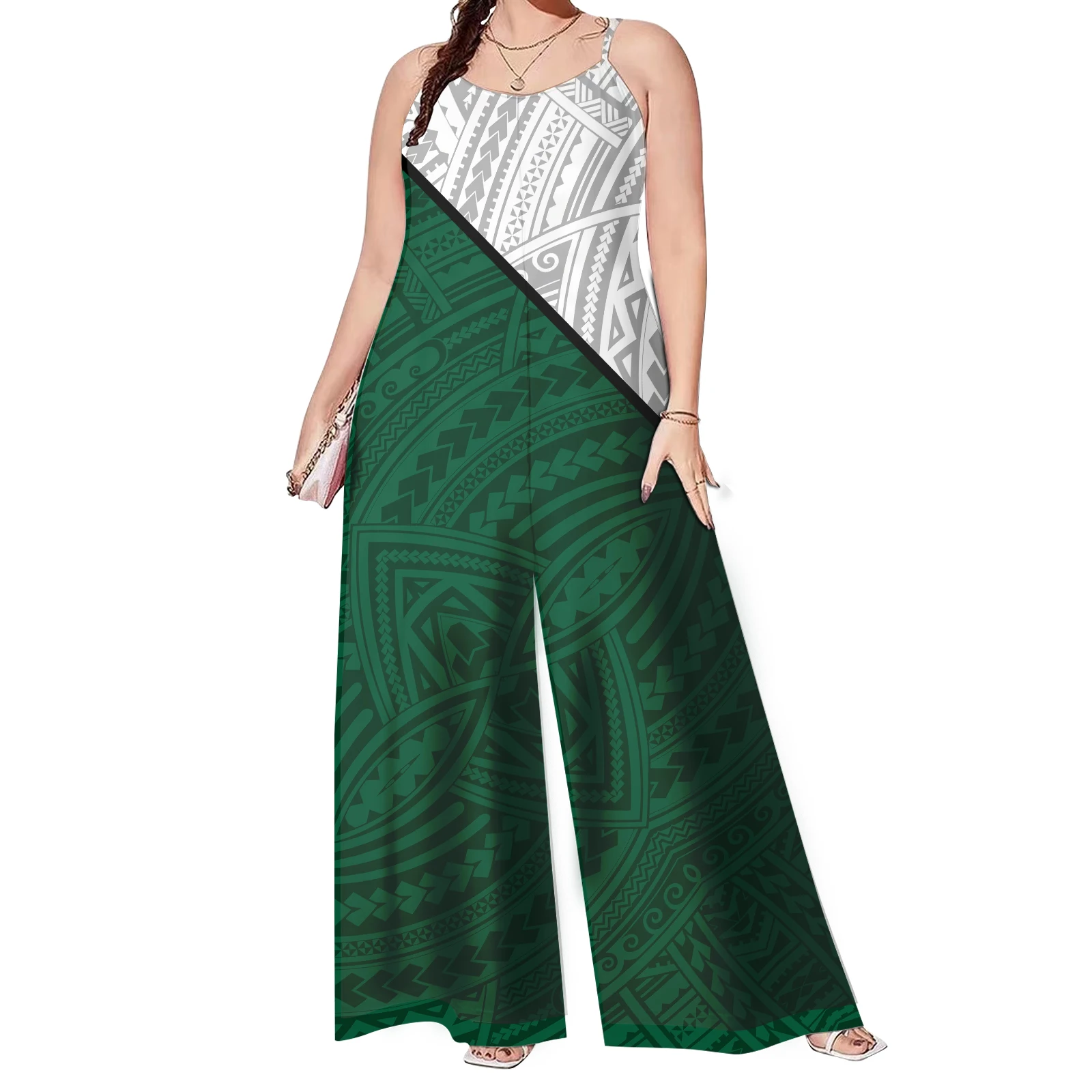 Wholesale Price One Piece Rompers Polynesian Big People Ethnic Style Rompers Sublimation Print 8XL Women Wide Leg Rompers