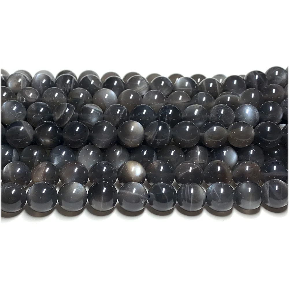 Veemake Natural Black Moonstone Flash Light Round Loose Ball Beads 08089