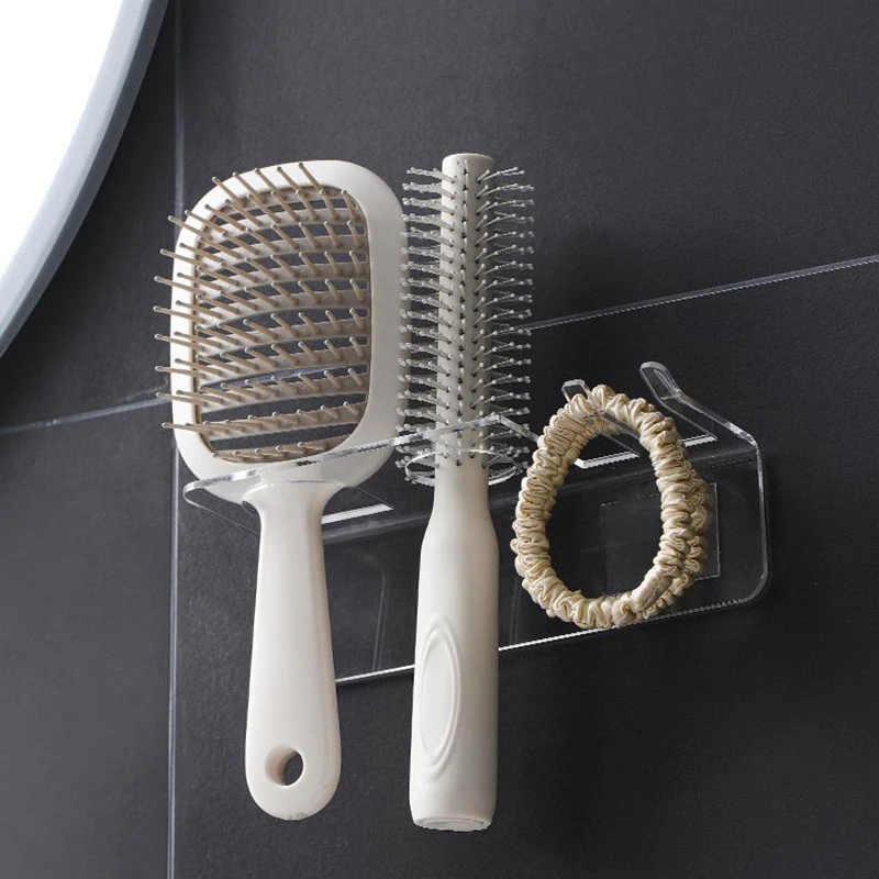 

Multifunctional Acrylic Bathroom Comb Holder Wall-Mounted No-Drill Storage Rack Clear Transparent Organizer For Hair