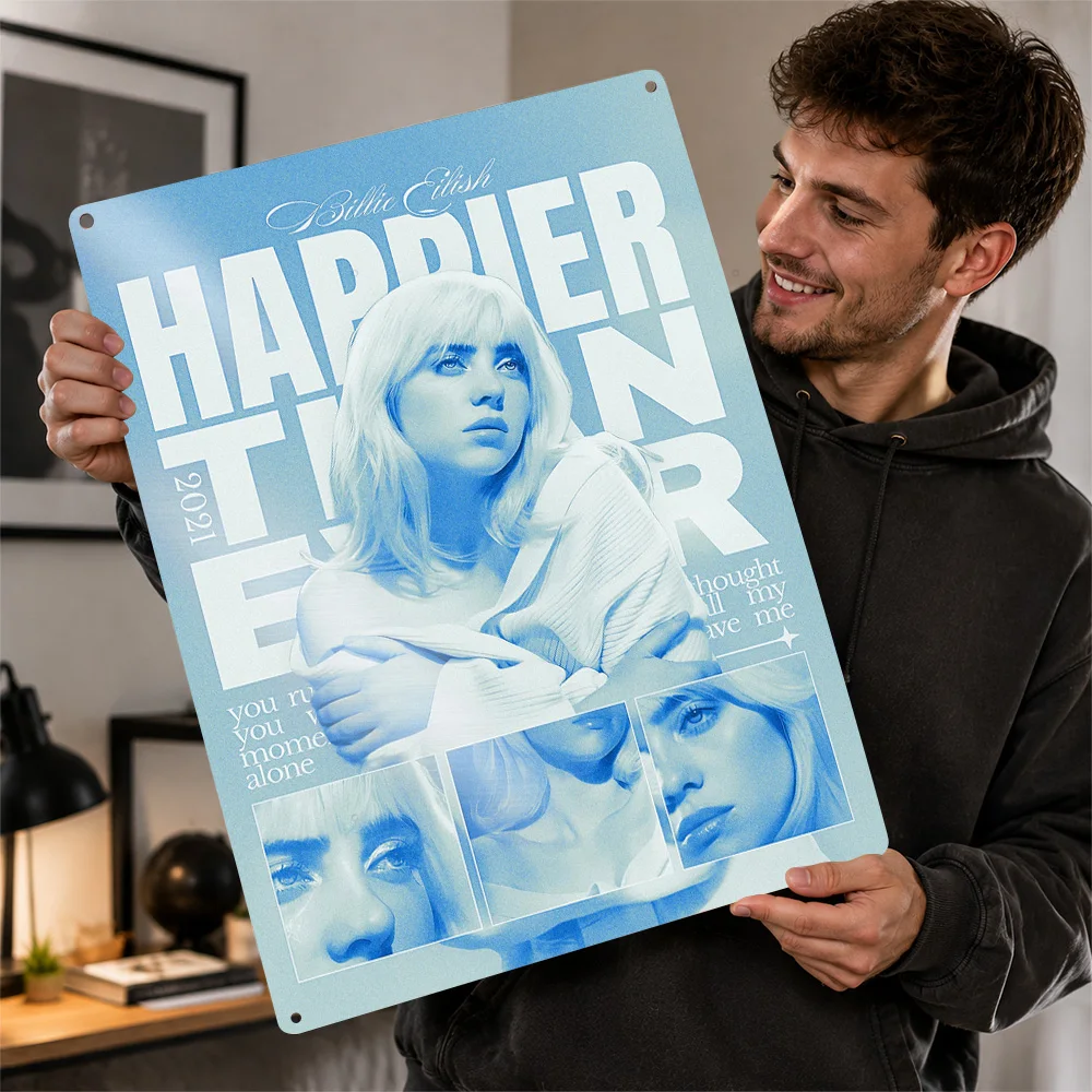 Billie Eilish Happier Than Ever Textured Poster Personalized Metal Tin Sign Vivid Stage Persona Wall Art Made For Music Lovers
