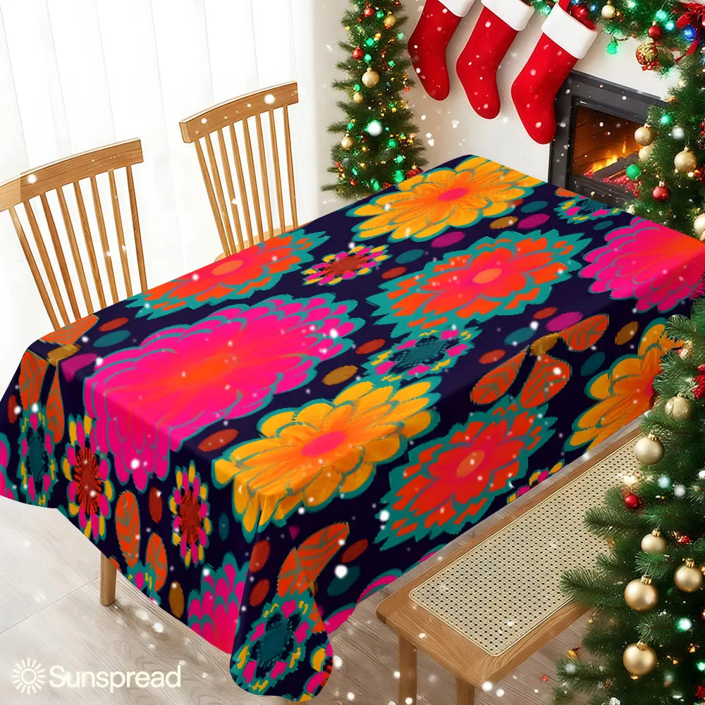 Fiesta Floral Waterproof table cloth, splash-proof tablecloth, for party, Halloween, Christmas, dining, camping