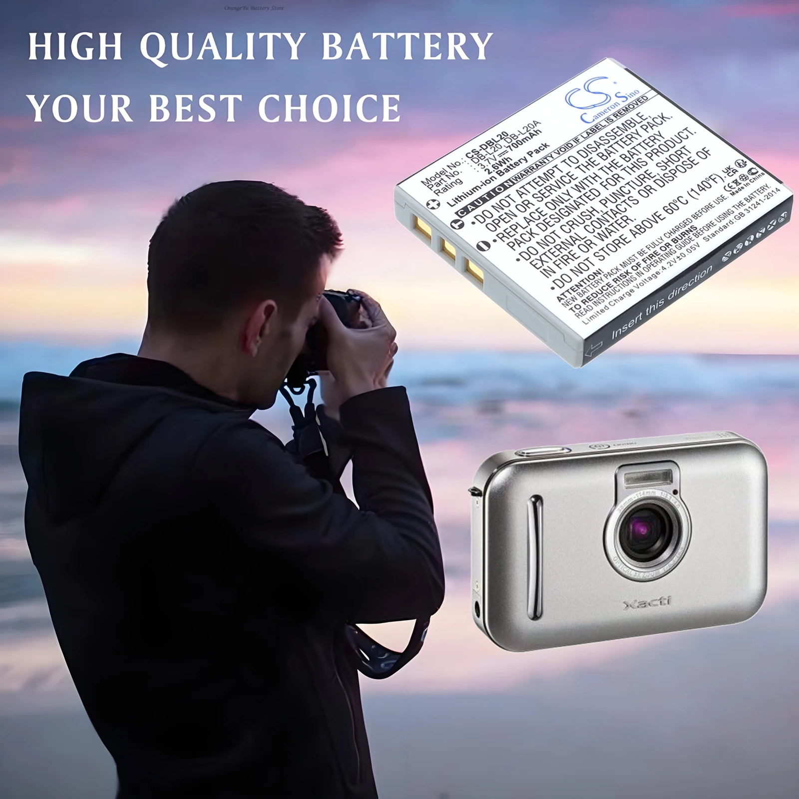 

3.7V 700mAh Camera Battery DB-L20, DB-L20A for Sanyo Xacti DMX-CA8,VPC-E60,E1,VPC-C6,VPC-CA8,VPC-E7,E60,VPC-J4,VPC-E7,DSC-E6