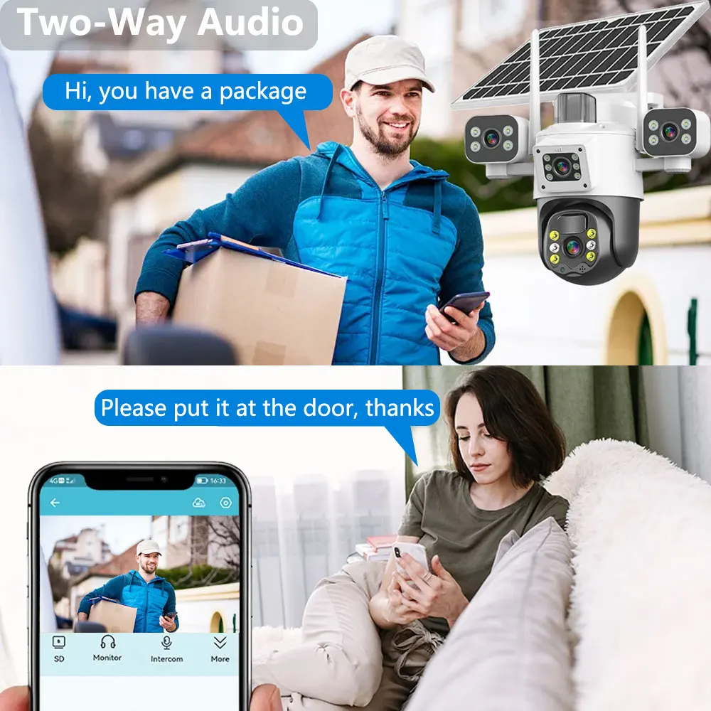 V380 Pro 3 عدسة IP كاميرا تعمل بالطاقة الشمسية 15MP 4G بطاقة SIM في الهواء الطلق مقاوم للماء CCTV اتجاهين كاميرا الصوت PIR كشف تتبع كاميرا IP #5