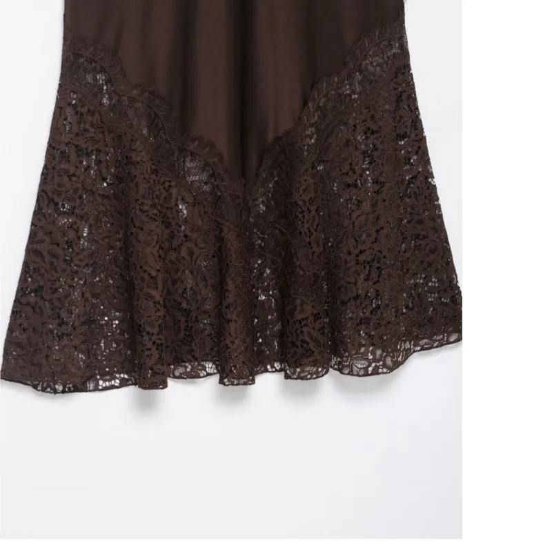 Gonna lunga in raso di pizzo da donna Primavera Autunno Gonna longuette a vita alta moda elegante Gonne da festa vintage con spacco frontale femminile casual