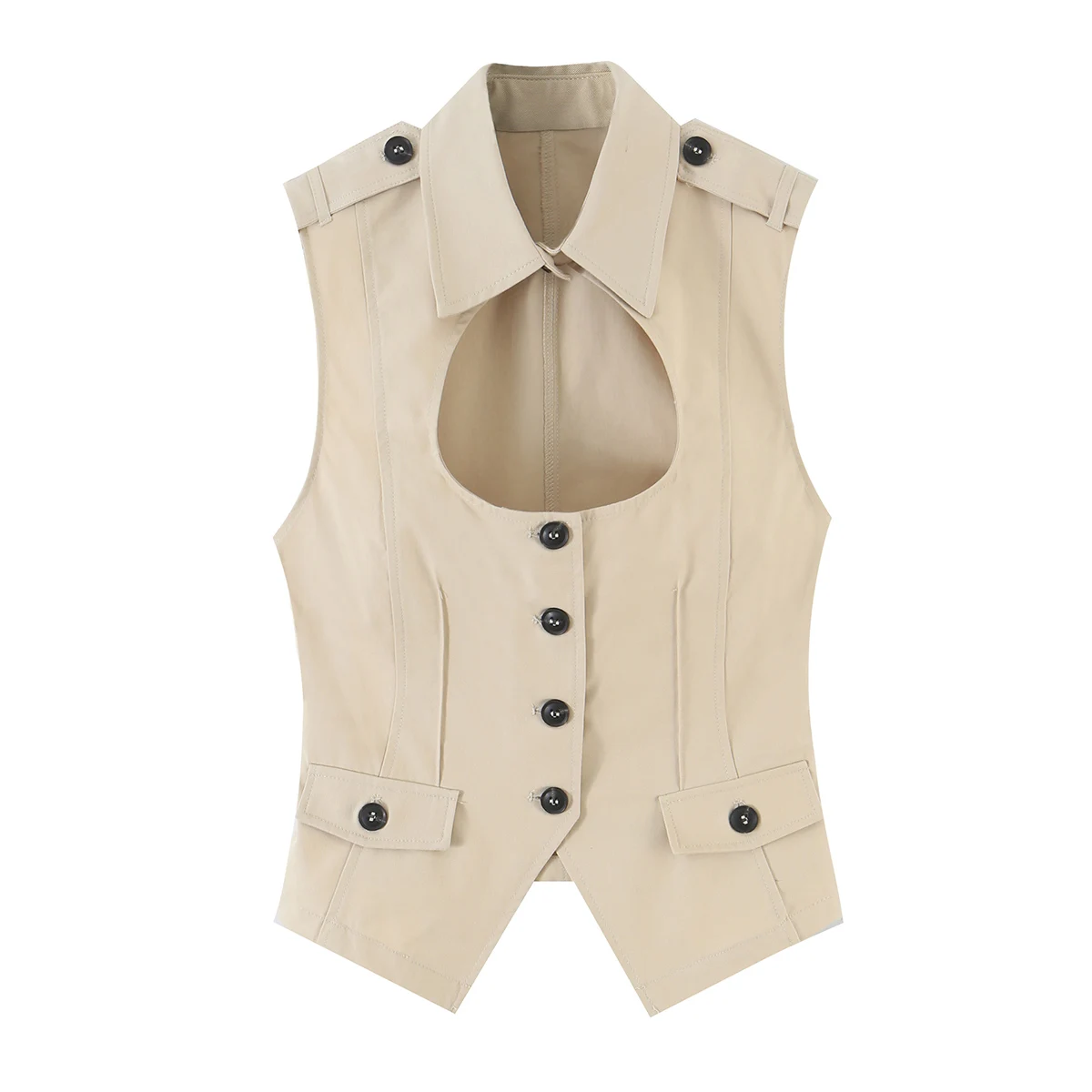 KONDALA Damen-Pulloveroberteile für den Alltag und High Street, ärmellose, schmale Oberteile mit Schulterklappen und Schlitz, Frühherbst 2026, trendige, elegante, schicke Damenoberteile – Detail 2