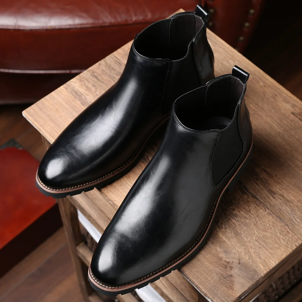 Men Classic Retro Leather Chelsea Boots for Man Fashion Ankle Mens Casual British Style Short Boot High-Top Shoes